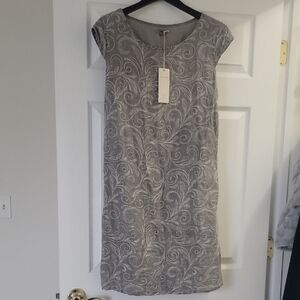 Lina Tomei 100% linen Elegant Gray Swirl Dress